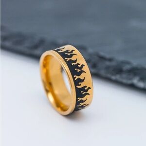 Gold and Black Colored Flame Design Ring Size 11